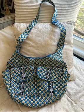 Vera Bradley Quilted Blue Yellow Medallion Print Hobo Shoulder Bag NWOT.